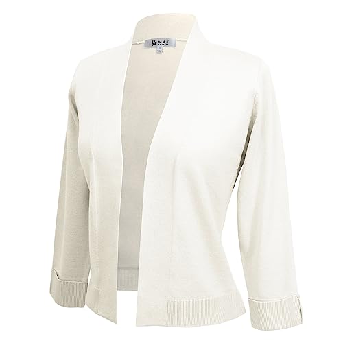 Image of YEMAK Women's Crop Cardigan Sweater - 3 /4 Sleeve Open Front Classic Basic Knit Bolero Cropped Soft Lightweight Knitted Top