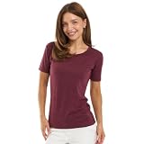 Merino.tech 100% Merino T-Shirt Damen - Sport Thermo Unterhemd Alltag (Medium, Burgundy Wine Scoop)