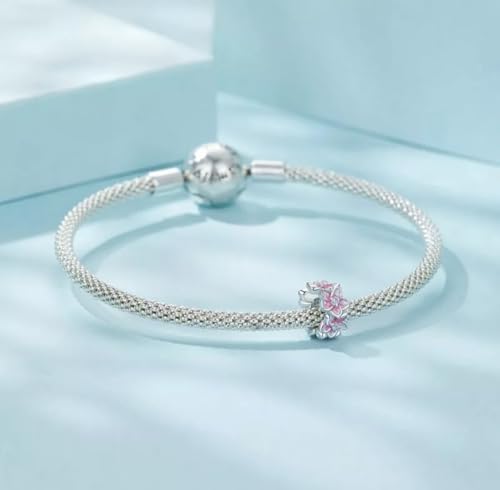 Abalorio de plata compatible que no pierde brillo flor de cerezo rosa ópalo 2