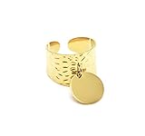 BAGUE ACIER MODE FEMME Oh My Shop BG1270 - Bague Large Martelée avec Pampille Médaille Acier Doré
