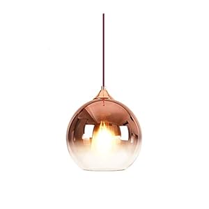 MZStech Lampe à suspension sphérique en verre de couleur dégradée,Suspension Luminaire en verre moderne basée sur des ampoules E27 (Or rose, 25CM)