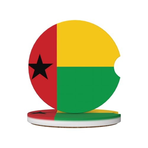 Lot de 2 dessous de verre en céramique avec motif drapeau de la Guinée-Bissau - Accessoires d'intérieur de voiture