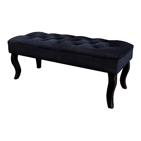 NEWIMAGE Dutch Velvet Ottoman Bench 40" L End of Bed Bench with Solid Wood Legs and Button-Velvet Navy Soft Bench for Bedroom for Bedroom Entryway Sofa Living Room Cover
