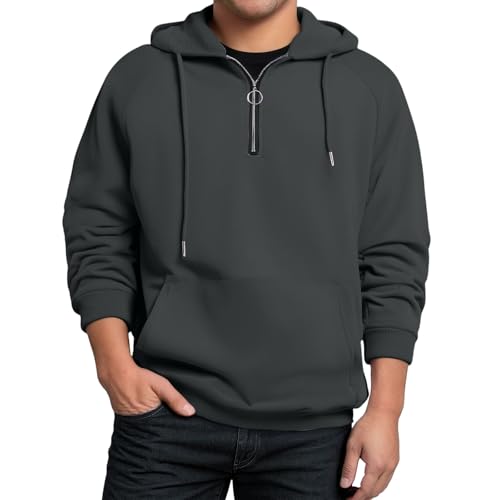 Men's Quarter Zip Hoodies Long Sleeve Fleece Hooded Drawstring Sweatshirt Fall Winter Fashion Clothes2