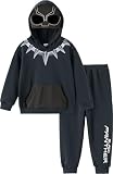 Marvel Big Boy Hoodie Sweatpants Outfit Black Panther Cosplay Costume Dark Grey Tracksuit 2 Piece Sweatshirt Pants Avengers Theme Party Jogger Kid Gift Girls Sweatsuit Stuff Halloween Apparel 8-9 Year