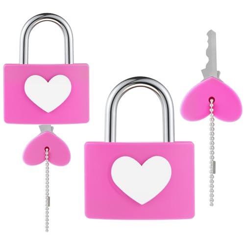 Mabor Small Locks with Key, Pink Metal Wide Padlock with Heart