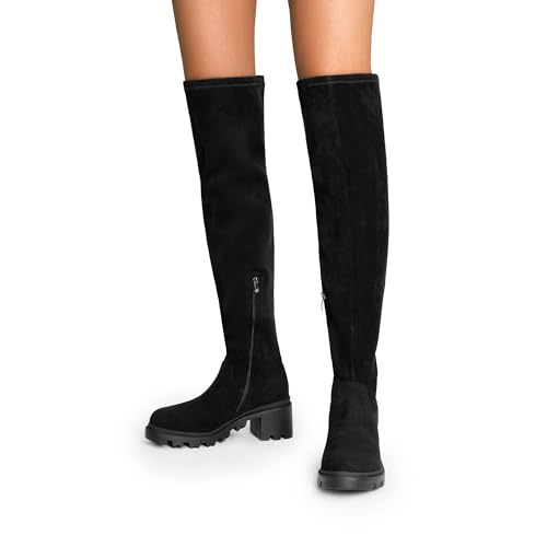 DREAM PAIRS Women's Platform Knee High Boots,Size 9.5,Black-Suede angle 7