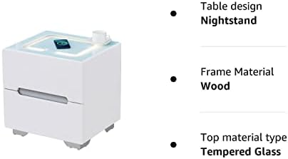 OFCASA Bedside Table with 2 Drawers Smart Side Table with Wireless Charging Station Adjustable LED Lights Wooden Nightstand for Bedroom 50 x 42 x 51cm, Full White