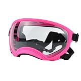 EVREFINr 犬用メガネ - 大型犬用目の保護メガネ、犬用メガネ、外部保護、UV ライン メガネ、スキー構造、フレキシブル フレーム。 (透明なピンクのフレーム,S)