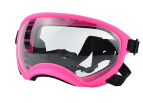 EVREFINr 犬用メガネ - 大型犬用目の保護メガネ、犬用メガネ、外部保護、UV ライン メガネ、スキー構造、フレキシブル フレーム。 (透明なピンクのフレーム,M)