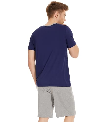 Image of NACHILA Men's Bamboo Viscose Short Sleeve Pajama Set Cooling PJs Soft Breathable Sleepwear with Pockets Summer Loungewear