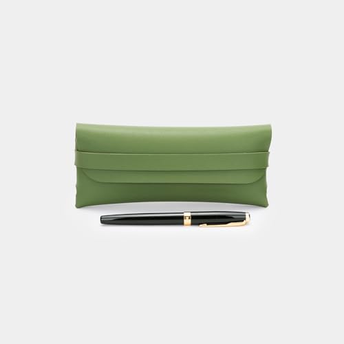 Image of Faux Leather Pen and Pencil Case with Tuck in Flap Stationery Bag for Student Lightweight Design (Faux Leather,Green /FL)