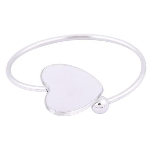 Image of Reidgaller 5pcs Stainless Steel 18x25mm Teardrop Cabochon Bracelet Setting Blanks DIY Adjustable Bangle Bezel Trays for Jewelry Making (one Heart)