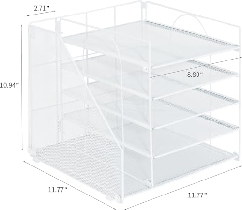 Desk Organizer with File Holder, Organisateur et Accessoire de Bureau, 5-Tier Paper Letter Tray, Mesh Desktop File Organizers, Organization and Storage for School, Home, Office (Wh image 1