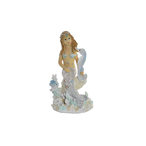 Hogar y Mas Sirena Figura Decorativa de Resina, Diseño Original con Caballito de mar. 4 Modelos a Elegir 7,5X6,5X13,5 cm - B