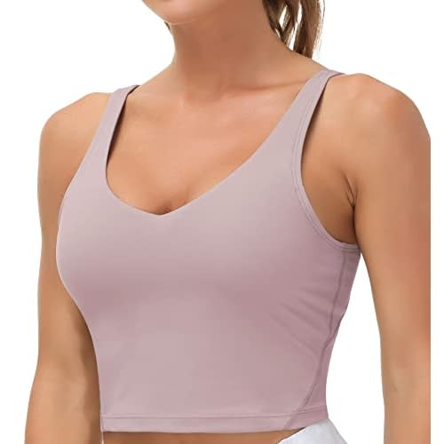 THE GYM PEOPLE Womens' Sports Bra Longline Wirefree Padded with Medium Support Light Purple Small
