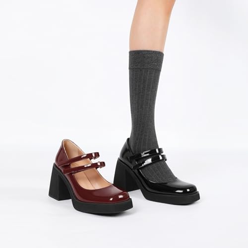 SAMMITOP Women's Platform Mary Jane Pumps Strap Square Toe Chunky Block High Heels Fashion Wedding Party Shoes 3.5 Inch2