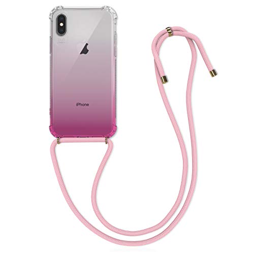kwmobile Case Compatible with Apple iPhone X - Crossbody Case Clear TPU Lanyard - Bicolor Dark Pink/Transparent