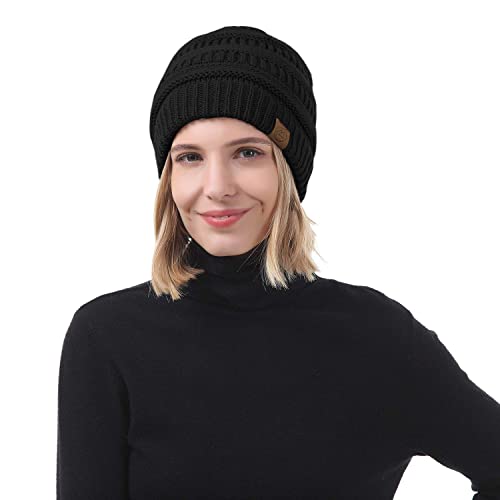 Image of Zando Beanies Women Winter Beanie for Women Warm Hats for Women Thick Knit Beanie Hat for Women Womens Beanie Unisex Cozy Slouchy Hat Soft Girls Beanie Caps Black&Light Grey&White&Skin Pink
