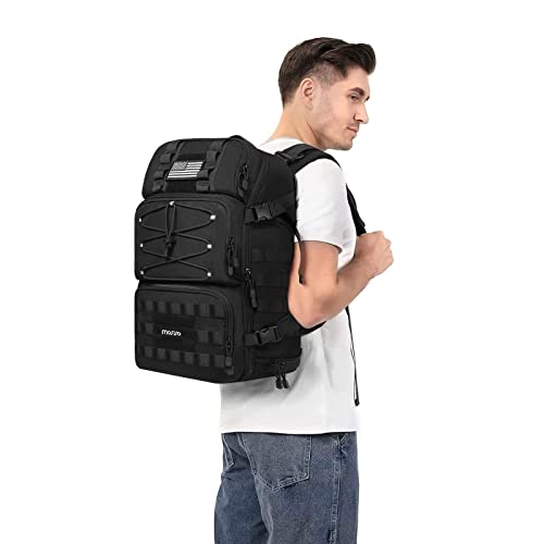 Mosiso 40L Tactical Backpack, Large 3 Day Assault Rucksack Daypack Army Military Bag Pack With 3 Front Horizontal Pockets&Usa Flag For Man Women Outdoor Sports Hiking Fishing Camping Training, Black #TOP6