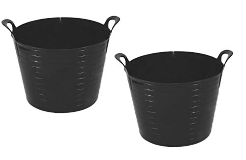 Srendi® 2 x Black 42 Litre Large Flexi Tub Garden Home Flexible Colour Rubber Storage Container Bucket Polyethylene Flex Tub - Made in U.K.