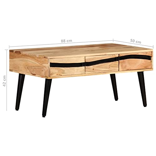 Mokuyary Couchtisch 88x50x42 cm Akazie Massivholz, Wohnzimmertisch Couch Tisch für Wohnzimmer, Büro, Kleine Räume Sofatisch – Bild 3