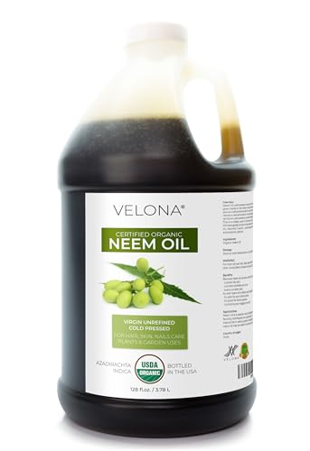velona Neem Oil USDA Certified Organic - 1 Gallon / 128 Fl Oz | 100% Pure and Natural Carrier Oil | Virgin, Unrefined, Cold Pressed | Hair, Body and Skin Care | Use Today - Enjoy Results