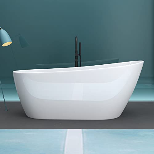 Mai & Mai freistehende Acryl-Badewanne Oval Standbadewanne Weiß inkl. Push-Open Ablaufgarnitur Breite 170cm V528