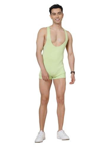 Image of Swimming Bodysuit for Men | Green Vest Bodysuit | Slim Fit for Body