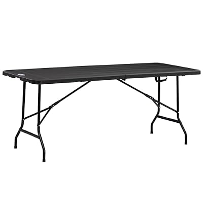 Outsunny Mesa Plegable de Jardín Rectangular Portátil 180x75,5x73 cm Mesa Jardín Exterior de Acero y HDPE con Asa de Transporte para 6 Personas Carga 100 kg Gris Oscuro