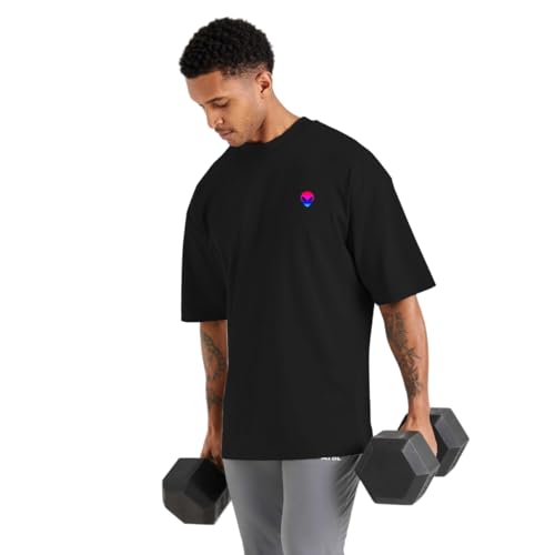 Camiseta Oversized de Algodão Masculina Ideal para Academia e Esportes Gola Redonda Estampado Alien