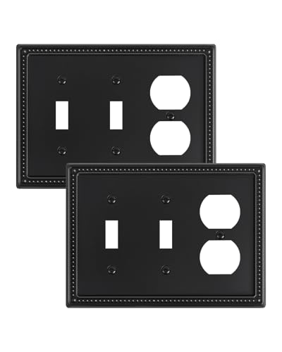 2-Pack Combo Duplex/Double Toggle Light Switch Cover Plate, Black | Pearls Beaded Decorative Switch Plates and Outlet Covers, Metal Wall Plates for Electrical Outlets