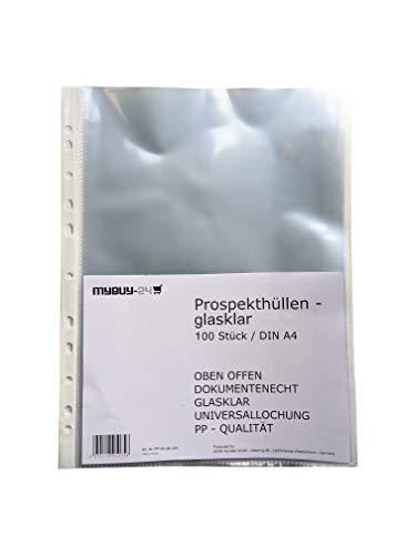 Mybuy-24 Lot de 100 pochettes perforées format A4 transparentes et incolores pour protéger le papier, les fichiers et les documents Cover