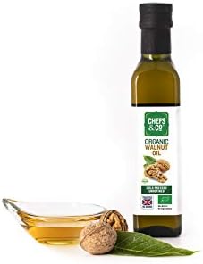 CHEFS& CO Organic Cold Pressed Walnut Oil (Unrefined)-250ml in a Glass Bottle | Gently Cold Pressed Without Chemicals | Premium Quality | Vegan | Gluten-Free | Non GMO