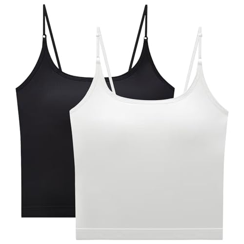 GWAWG 2 camisetas de tirantes de algodón para mujeres y niñas, negro y blanco, L