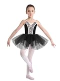TTAO Vestido de ballet para niña, disfraz de cisne, gimnasia, maillot de danza, sin mangas, tutú, disfraz de danza, Negro , 170