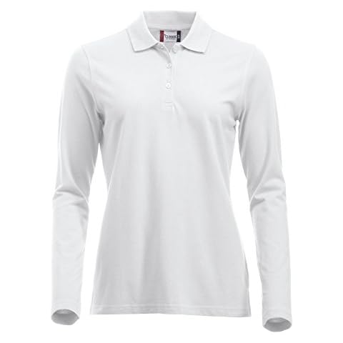 Ladies Classic Pure Cotton Long Sleeve Polo Shirt. Modern fit, 11 Vibrant Colours, XS-2XL (M, White) Cover