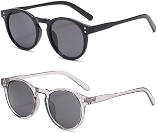 Long Keeper 2 Pair Vintage Round Sunglasses for Mens Womens Clear Frame Classic Retro Small Round Glasses UV400 Protection