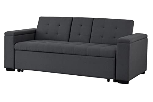 CONCEPT USINE - Canapé Convertible 3 Places en Tissu de Lin | NOHO Gris Foncé | Modulable très Pratique | Design Contemporain | Lit 2 Places : Couchage 160 x 160 cm | Structure Bois Massif et Plywood Cover