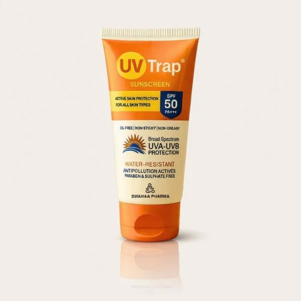 UV Trap Sunscreen SPF 50 PA+++ | Broad-Spectrum UVA/UVB Protection | Oil-Free, Non-Greasy, Water-Resistant | Paraben & Sulphate-Free | Dermatologist Recommended (60ml)