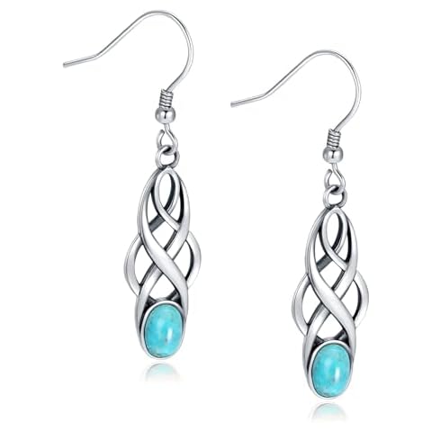 Tungstory Turquoise Earrings Sterling Silver Lightweight Celtic Dangle Earrings Celtic Jewelry for Women Cover