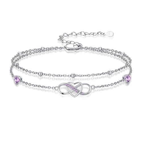Image of Anklet for Women 925 Sterling Silver Double Infinity Ankle Bracelet Waterproof Summer Jewelry Anniversary Birthday Gifts for Her