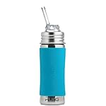 Pura Kiki 11oz/325ml Stainless Steel Straw Bottle w/Sleeve - 100% Plastic-Free, MadeSafe Certified, 100% Medical-Grade Silicone Straw for Kids, Toddlers, Preschoolers, Babies & Infant - New Aqua