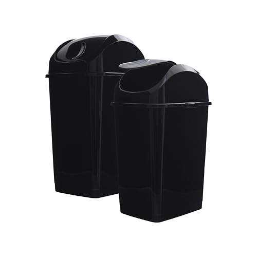 Image of Superio Kitchen Trash Can with Swing Top Lid 9 Gallon Slim Waste Bin 37 Qt Sturdy Plastic Garbage Can Medium Recycling Bin for Office, Bathroom, Under Counter, Dorm, Bedroom (Black-2 Pack)