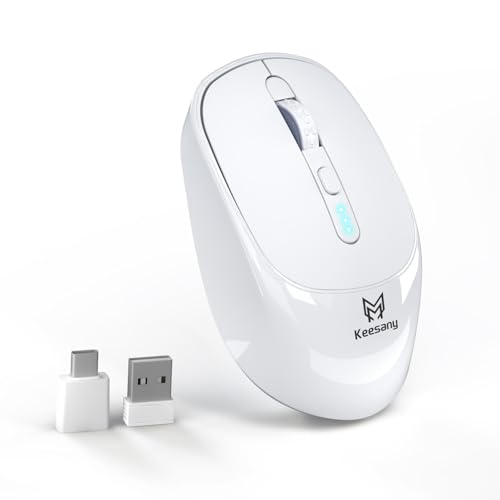 Image of Keesany Wireless Rechargeable Mouse | Battery Indicator | 2.4G Silent Portable Mouse | 4-Level DPI Adjustable (800/1200/2400/3200) | For Laptops, PC-White