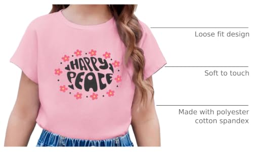 Image of Arshiner Girls Shirt Crop Tops Short Sleeve Summer Drop Shoulder Batwing Sleeve Crewneck Loose T Shirt Tee