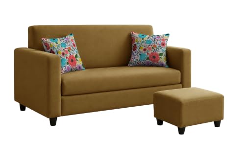 Image of Rosebell 2 Seater Sofa with Ottoman | Living Room Couch | with Printed Cushions | Sofa for Home, Apartment & Office-Golden Color