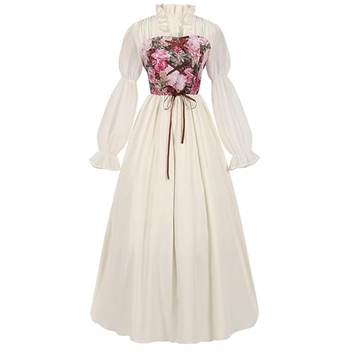 Generisch Mittelalter Kostüme Damen Renaissance Vintage Viktorianisches Dress Trompetenärmel Partykleid Corsagenkleid Halloween Fasching Vintage...