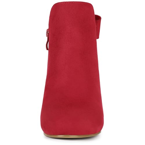 Allegra K Allegra K Women's Round Toe Bow Decor Chunky Heel Red Ankle Boots 5.5 M US
