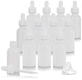 1 oz / 30 ml Opal White Glass Boston Round Bottle BPA Free with White Dropper Bottle (12 pack) +...
